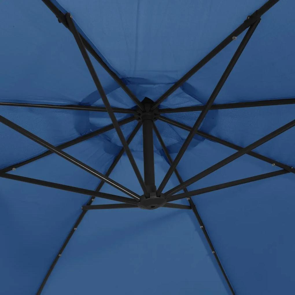 Umbrela suspendata cu LED si stalp din otel, azuriu, 300 cm Azur, 300 cm