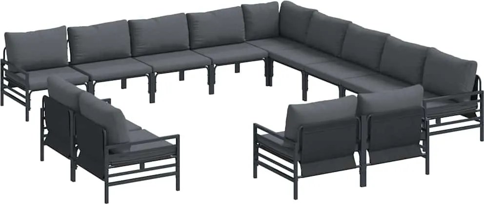 vidaXL Set de canapele pentru grădină cu pernă 13 pcs Negru Oțel