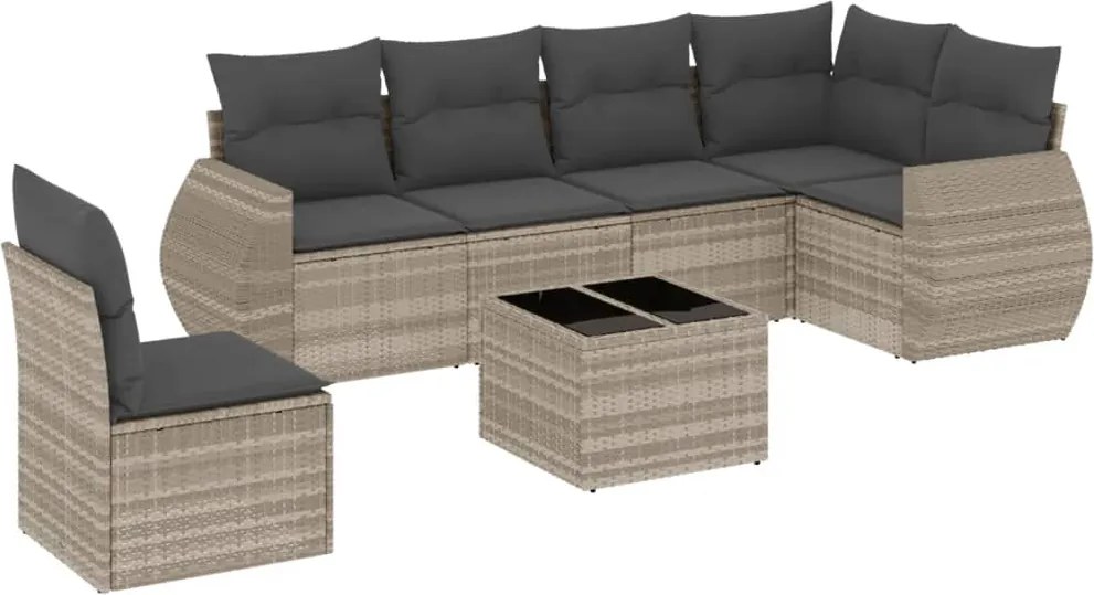 vidaXL Set canapele de grădină cu perne, 7piese gri deschis poliratan