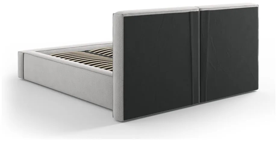 Pat matrimonial gri deschis tapițat cu spațiu de depozitare și somieră 180x200 cm Arendal – Cosmopolitan Design