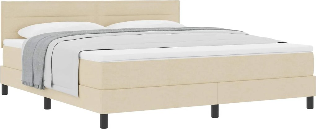 vidaXL Pat cu arcuri cu saltea cu headboard Crem 180 x 200 cm țesătură