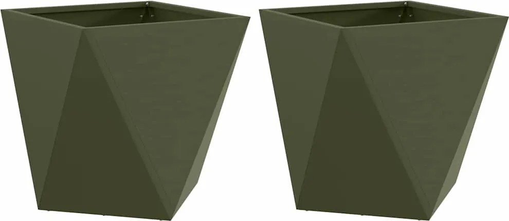 vidaXL Jardinieră 2 pcs Verde măsliniu 50 x 50 x 50 cm Oțel