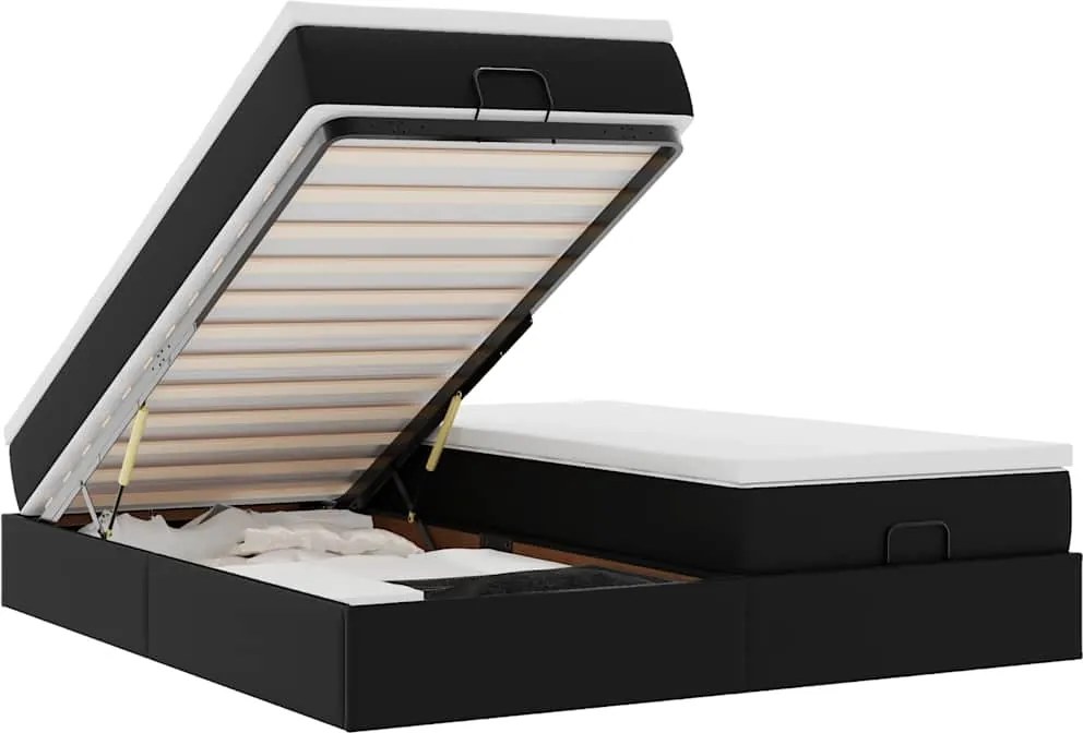 vidaXL Cadru de pat otoman saltele Negru 160x200cm piele artificială