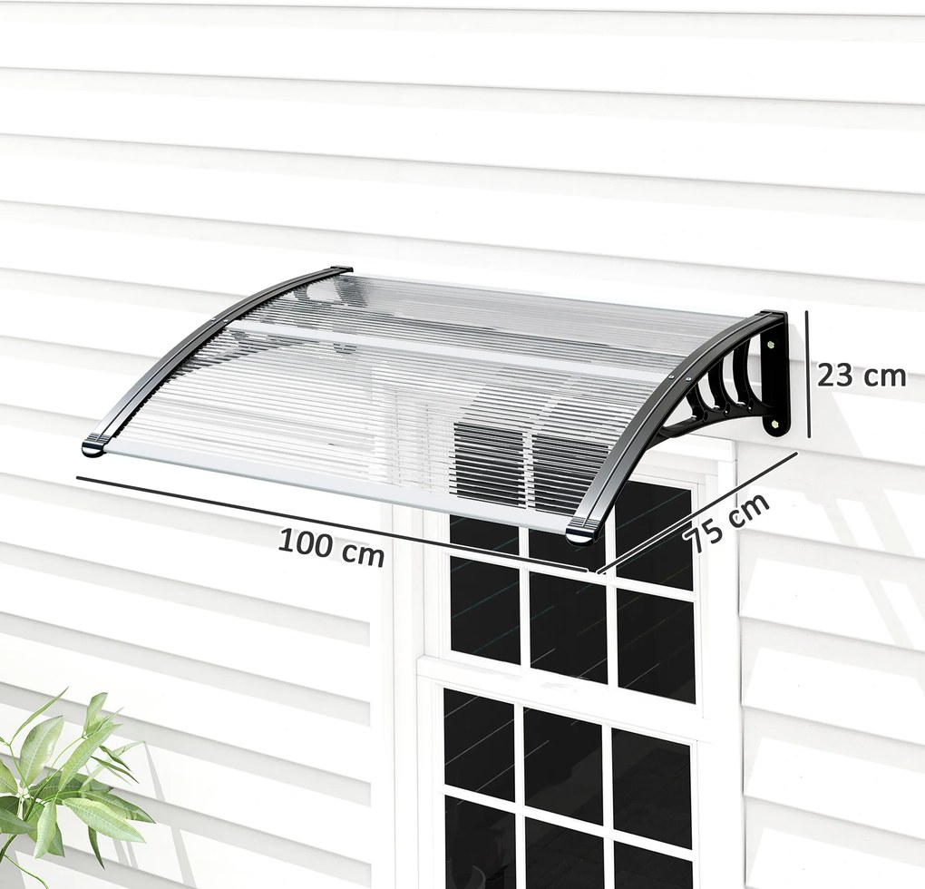 Outsunny Copertină de Exterior pentru Uși și Ferestre 75x100 cm, Protecție Solară și împotriva Ploii, cu Suport din Aluminiu, Transparentă | Aosom Romania