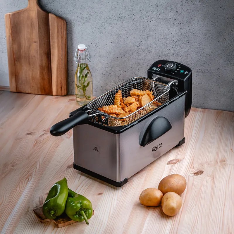 Friteuza Oliver Voltz OV51980PP, 2000W, 3 L, Demontabila, Inox/Negru