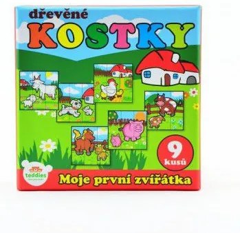 Cuburi Primele mele animale din lemn 9x9x3cm 9buc