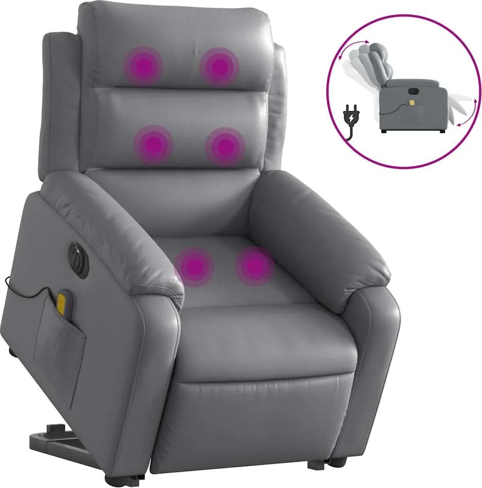 vidaXL Fotoliu masaj rabatabil electric cu ridicare, gri, piele eco