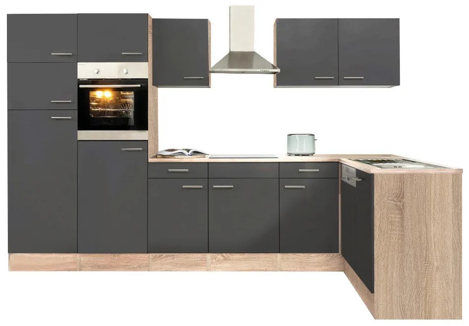 Mobilă de bucătărie de colț Yorki 340, corp din stejar sonoma, cu față antracit satinat