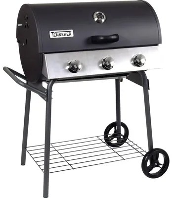 Grătar pe gaz Tenneker G3 Barrel 3 arzătoare 9,18 kW suprafață de gătire 69x45 cm incl. termometru integrat în capac, grătar menținere temperatură, tavă de colectare grăsime