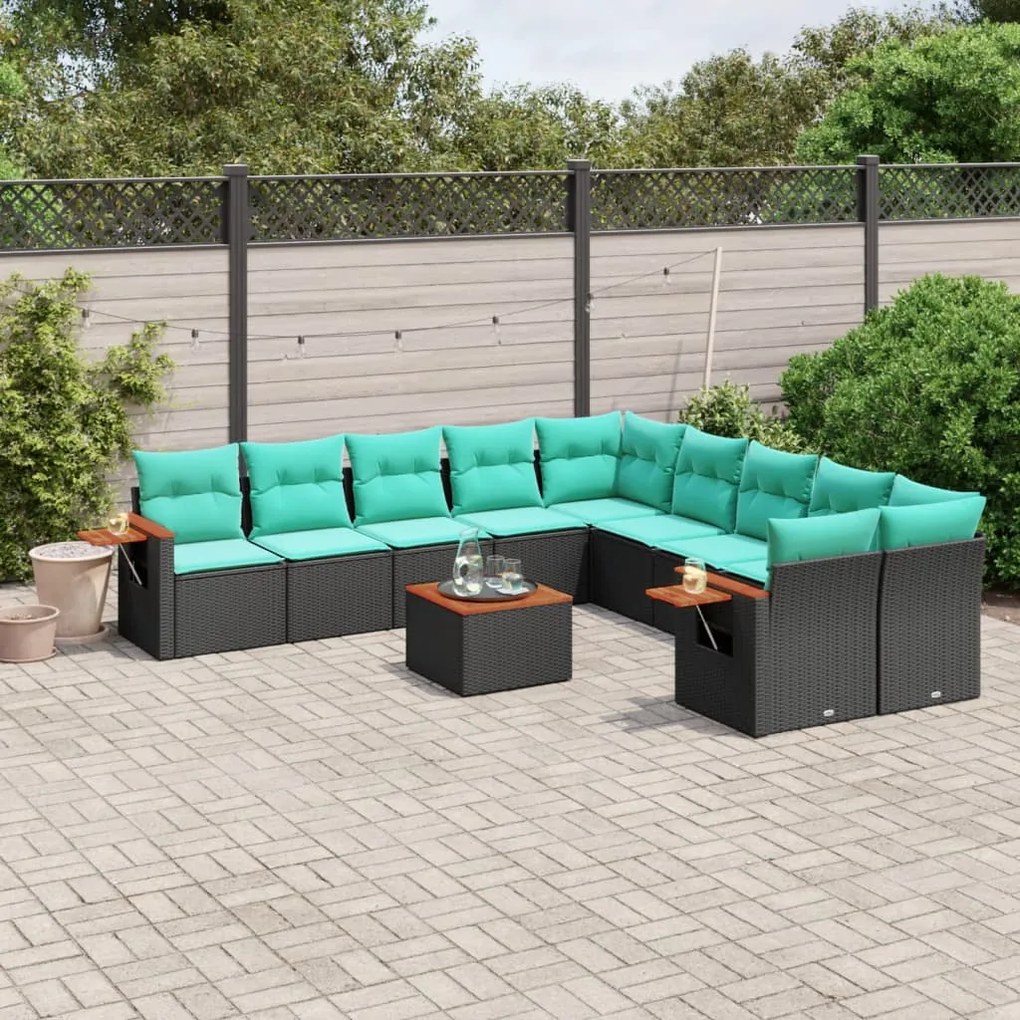 vidaXL Set canapele de grădină cu perne, 11 piese, negru, poliratan