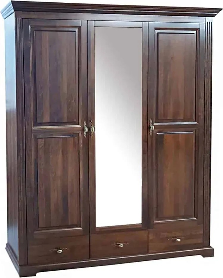 Dulap lemn masiv nuc Preston 3 Uși cu Oglindă, 160,7 × 60,9 × 206,9 cm