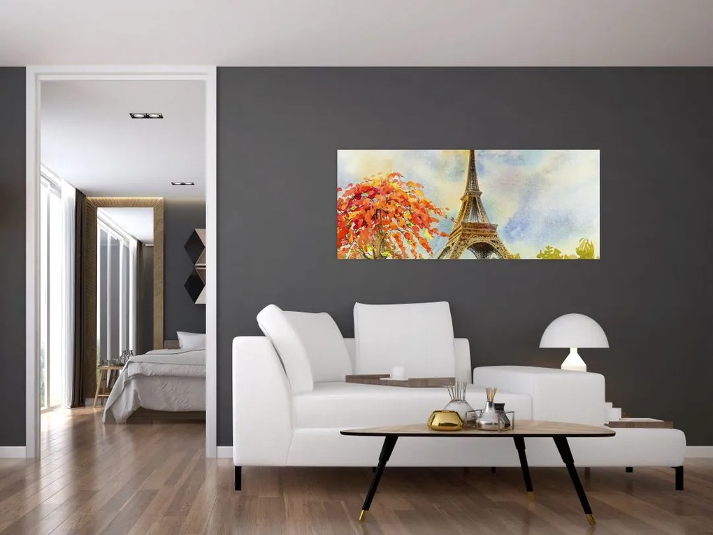 Tablou pictat cu turnul Eiffel (120x50 cm)