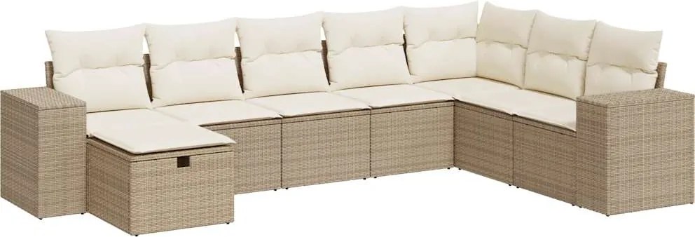vidaXL Set canapele de grădină, 8 piese, cu perne, bej, poliratan