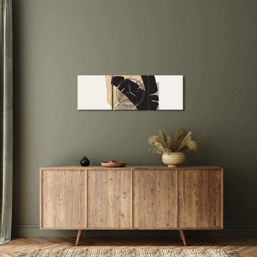 Tablou - Abstracție cu frunze tropicale N⁰4 (cu ceas) (90x30 cm)
