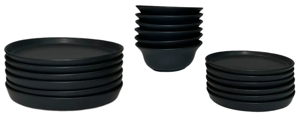 Set Farfurii Vulcano CARBON 18 piese (6 farfurii 25cm, 6 farfurii 20cm, 6 boluri 450ml)