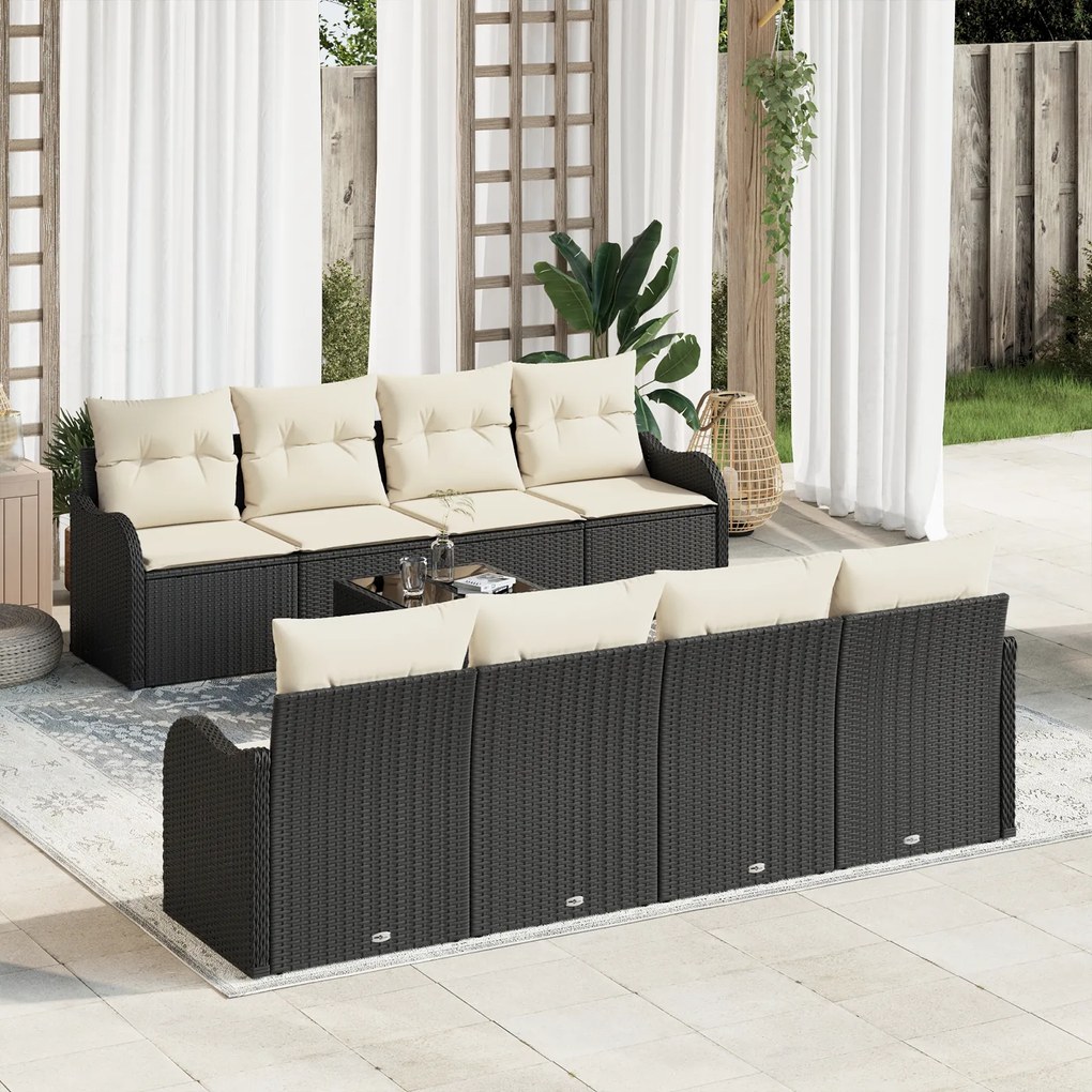 Set canapea vidaXL 9 piese cu pernuțe poli ratan negru