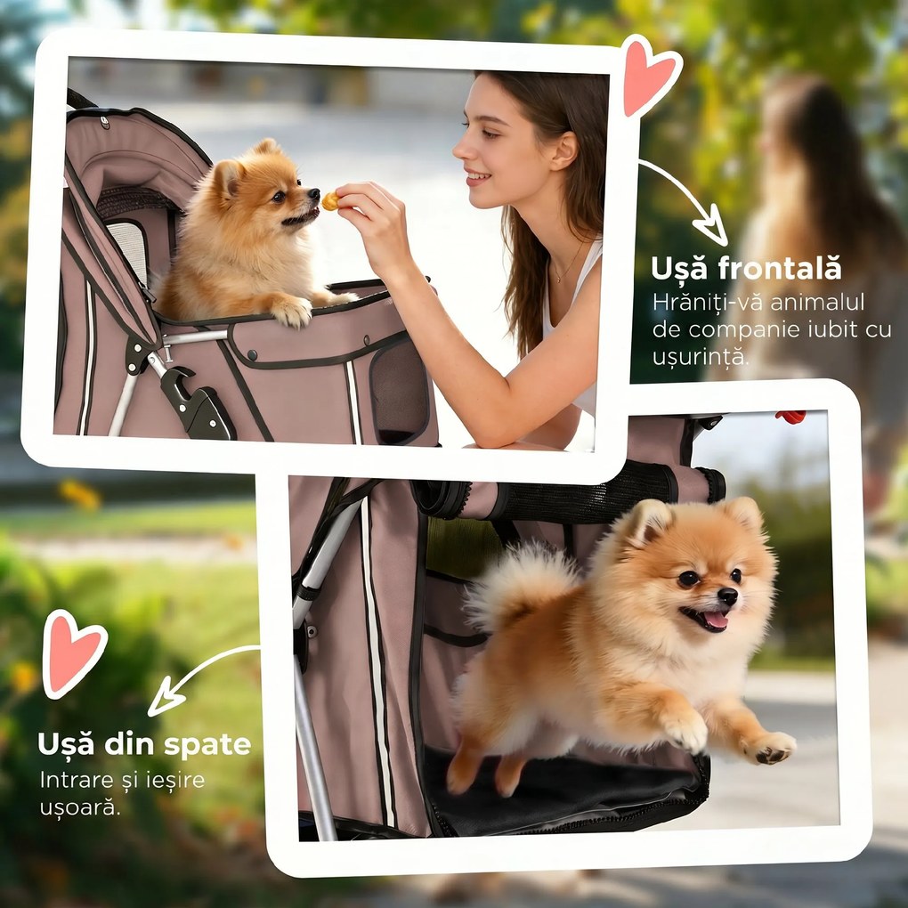 PawHut Carucior Animale Pliabil Cafeniu – 75×45×97 cm, Confort &amp; Mobilitate | Aosom Romania