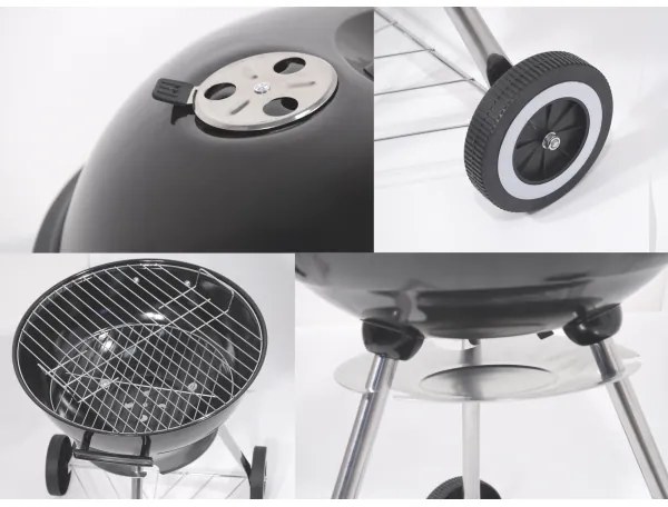 Grătar portabil cu cărbuni, negru