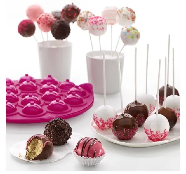 Formă din silicon pentru cake pops Lékué Pops, ⌀ 26,5 cm, roz