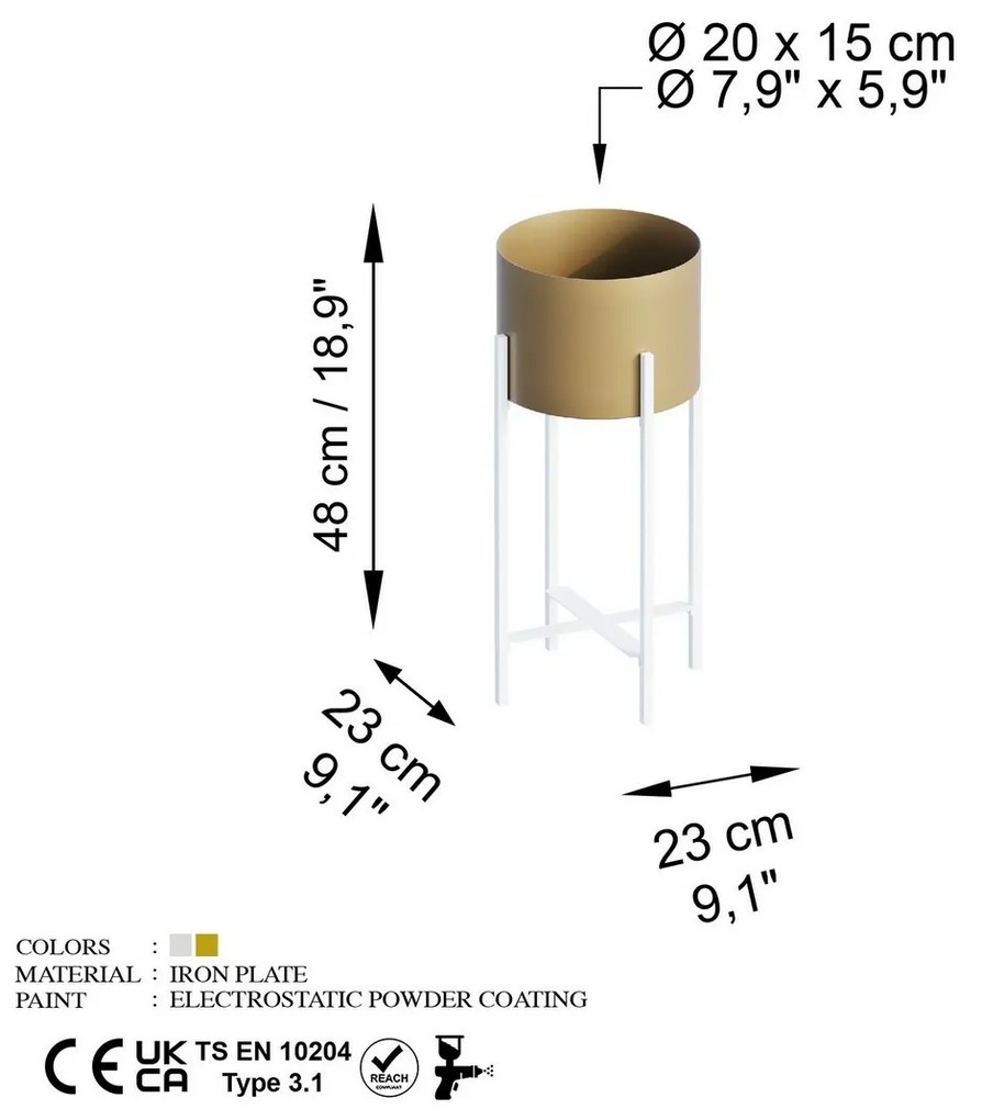 Suport metalic pentru flori GED-026-C Aurum,alb/dorat