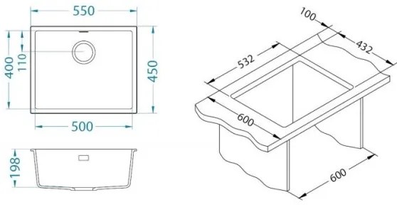 Chiuvetă de bucătărie ALVEUS 1150057 OMNI 55x45 cm negru mat