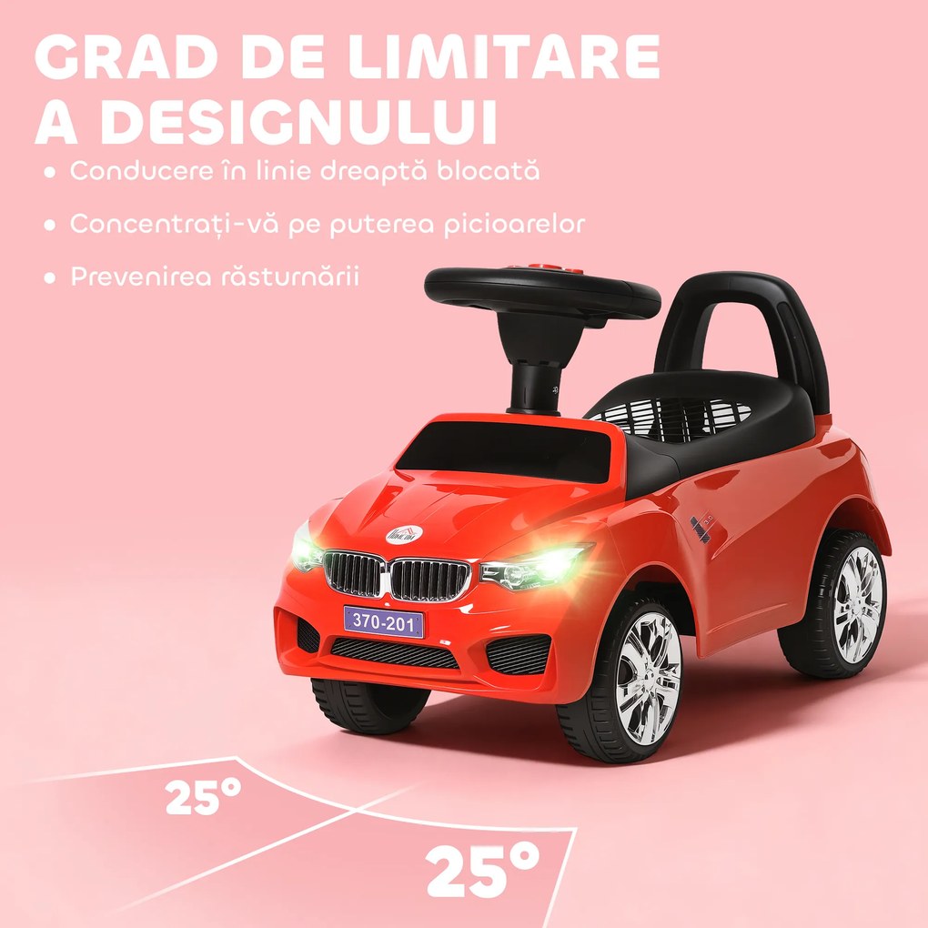 HOMCOM Mașinuță pentru Copii cu Volan, Mașină cu Faruri și Melodii Integrate, Vârstă 18-36 Luni, 63,5x28x36 cm, Roșu | Aosom Romania