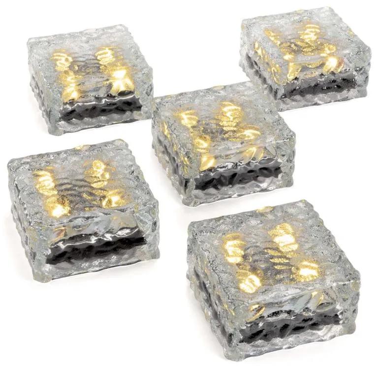 Set de 5 cuburi solare din sticlă - 4 LED-uri, alb cald