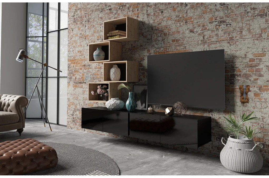 Mobilier living Calabria C30 BLACK (Negru + Stejar artisan) (fără iluminat). 1051571