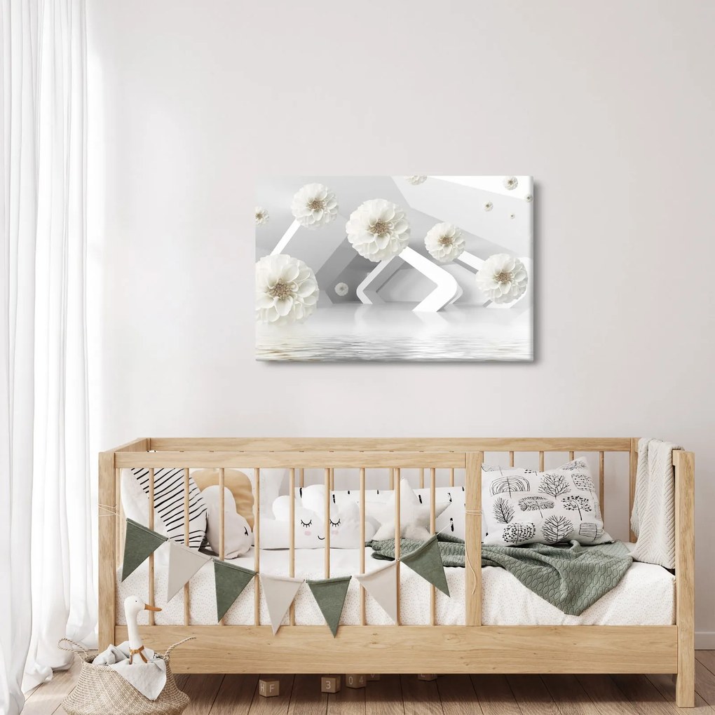 Tablou abstract cu flori albe (90x60 cm)