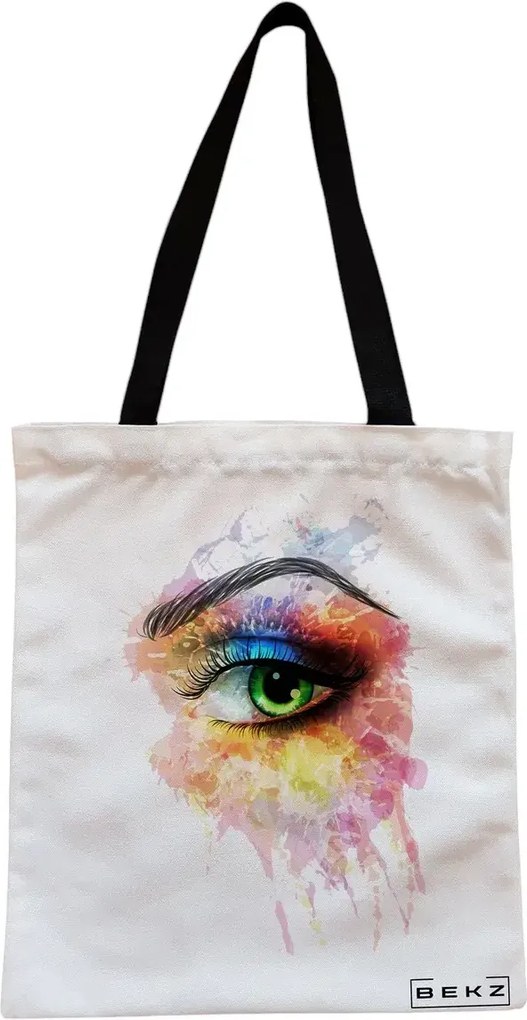 Sacosa de Panza pentru Cumparaturi, Geanta Tote, model Eye Art Pattern, Cu fermoar, 38x34.5 cm, Alba, BEKZ®