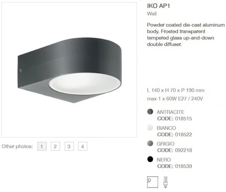 Aplica de perete exterior, cu iluminat up-and-down, IP44, IKO AP1 ANTRACITE 018515