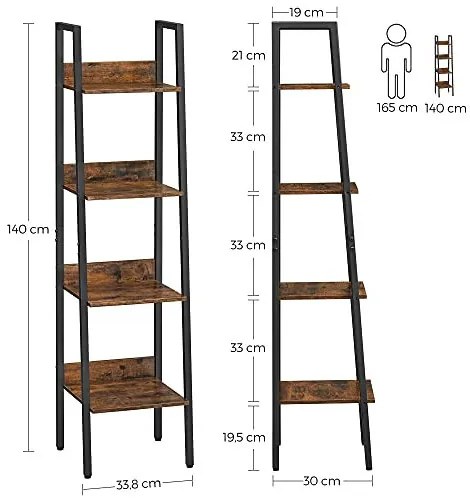 Biblioteca versatila cu 4 rafturi, PAL melaminat / metal, negru / maro rustic, Vasagle