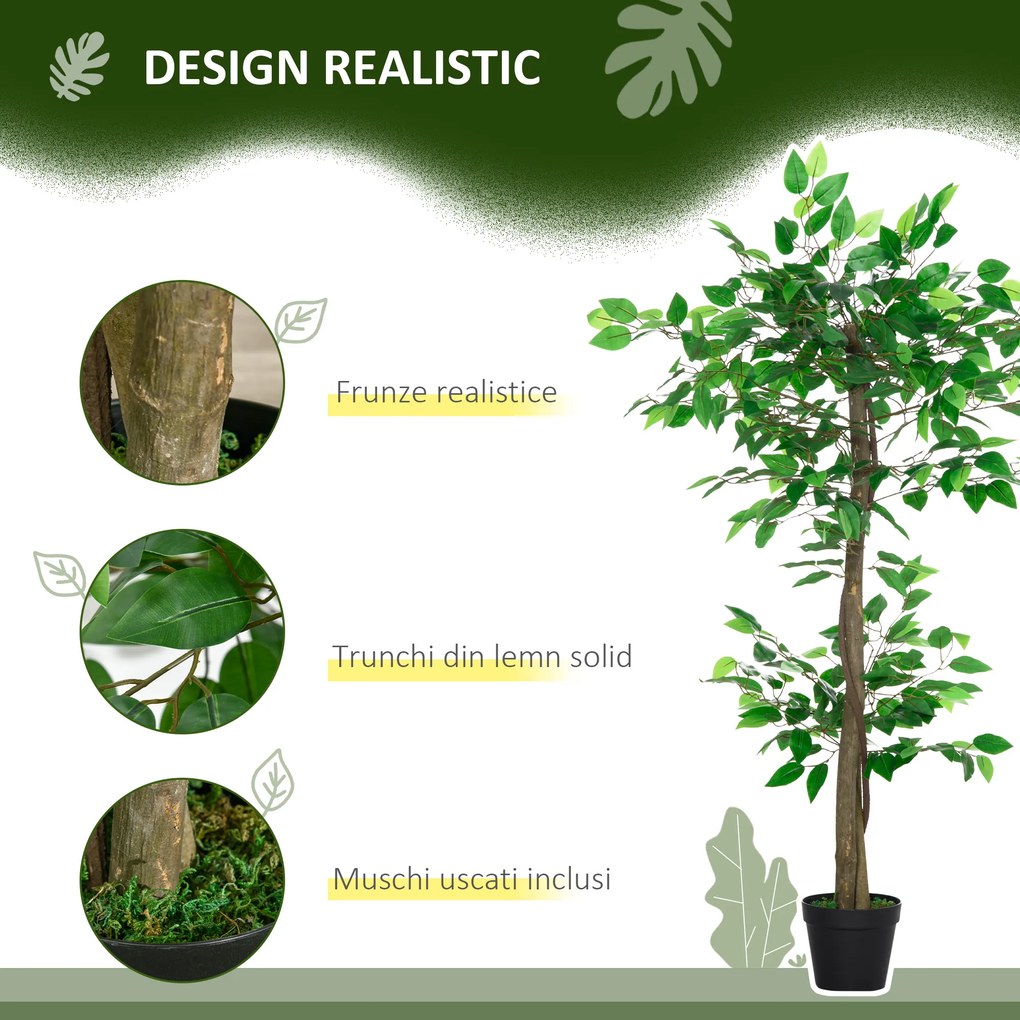 Outsunny Plantă Artificială Arbore de Ceai cu 546 de Frunze Realistice și Ghiveci de Ciment 120 cm Verde | Aosom Romania