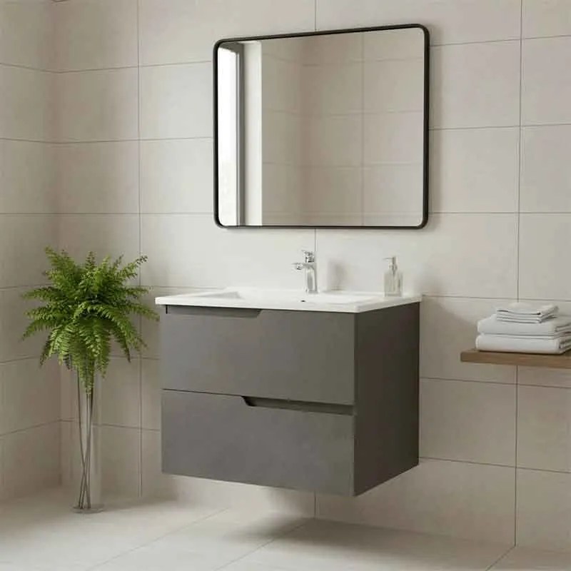 Mobilier pentru lavoar incastrat 60 cm, sertare softclose, gri urban, Fluminia Bari Gri