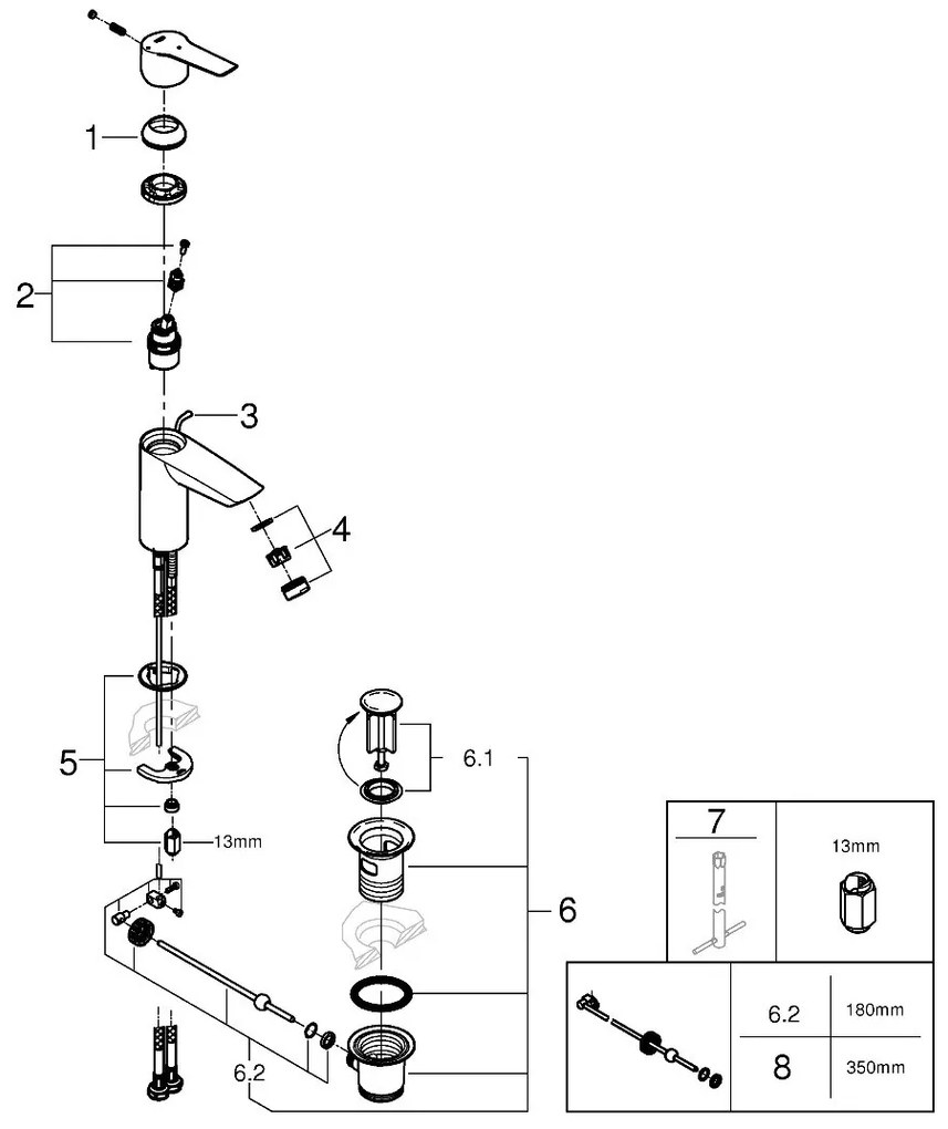 Baterie lavoar Grohe Start, marimea S, crom, furtunuri flexibile, pornire pe apa rece-31137002