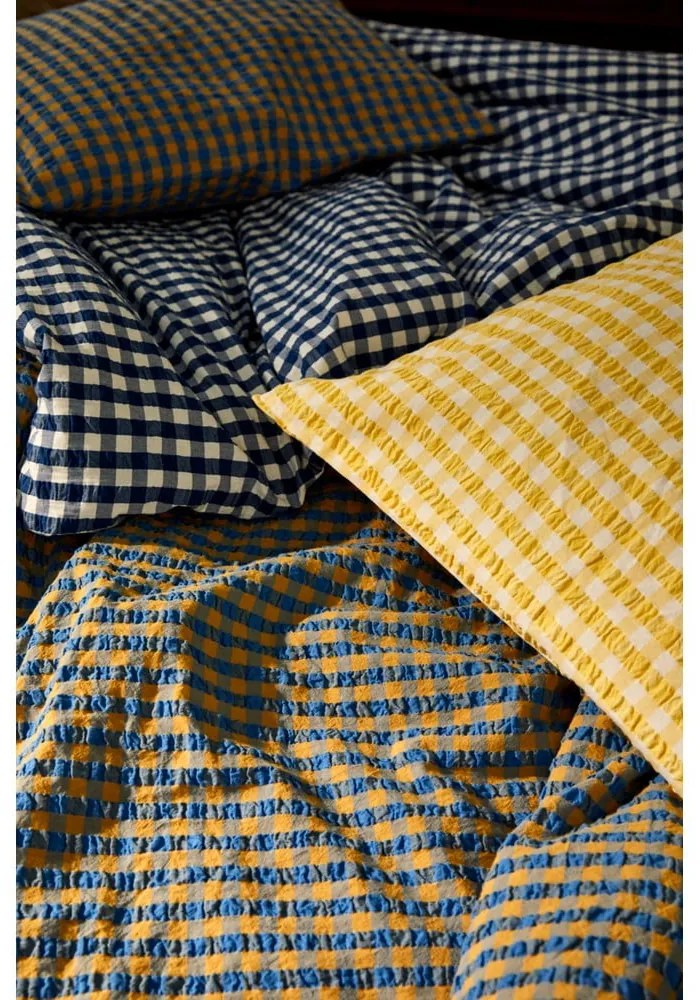 Lenjerie de pat albă/albastru-închis din țesătură crep pentru pat de o persoană 140x200 cm Bæk&amp;Bølge – JUNA