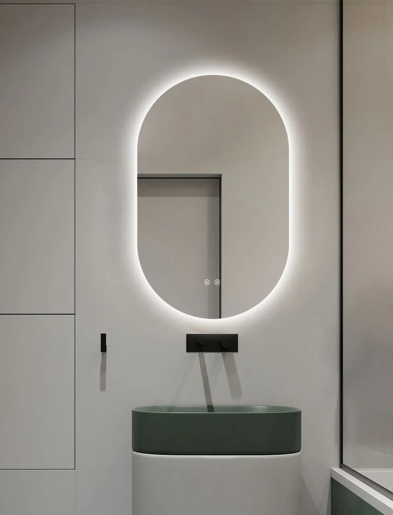 Oglindă Baie LED și Dezaburire Elit's Premium cu Senzor Touch, Lumina Rece, Caldă și Neutră, 50x80cm,Iluminare spate