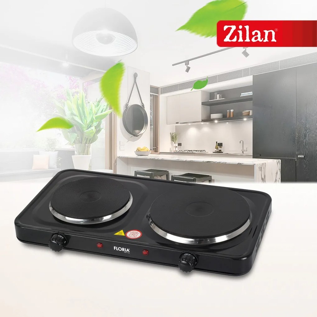 Plita Electrica Floria ZLN2844 - 2 Ochiuri, 2500W, Termostat Reglabil, Design Compact Negru