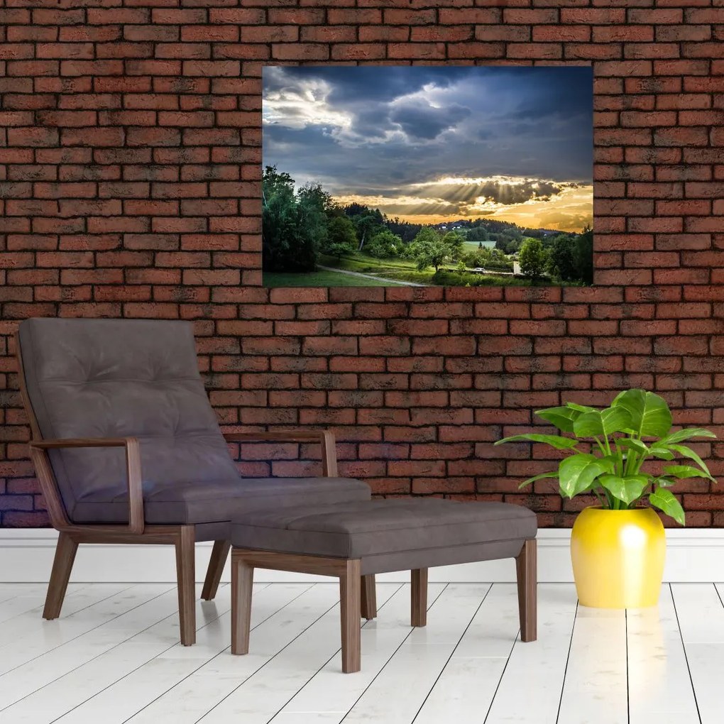 Tablou cu peisaj și raze de soare (90x60 cm)