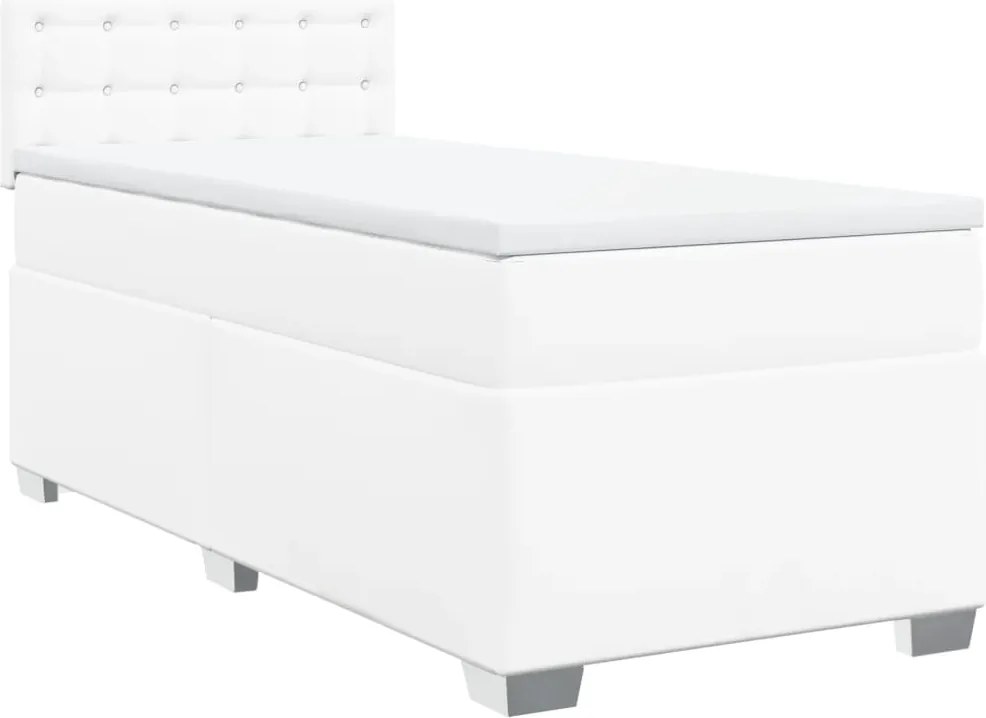 vidaXL Pat box spring cu saltea, alb, 90x190 cm, piele ecologică