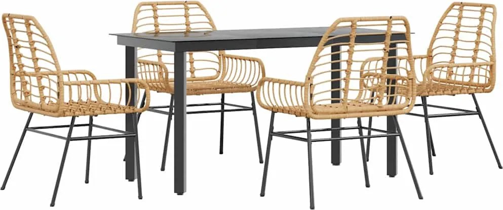 vidaXL Set de sufragerie de grădină 5 piese sticlă maro din poli ratan