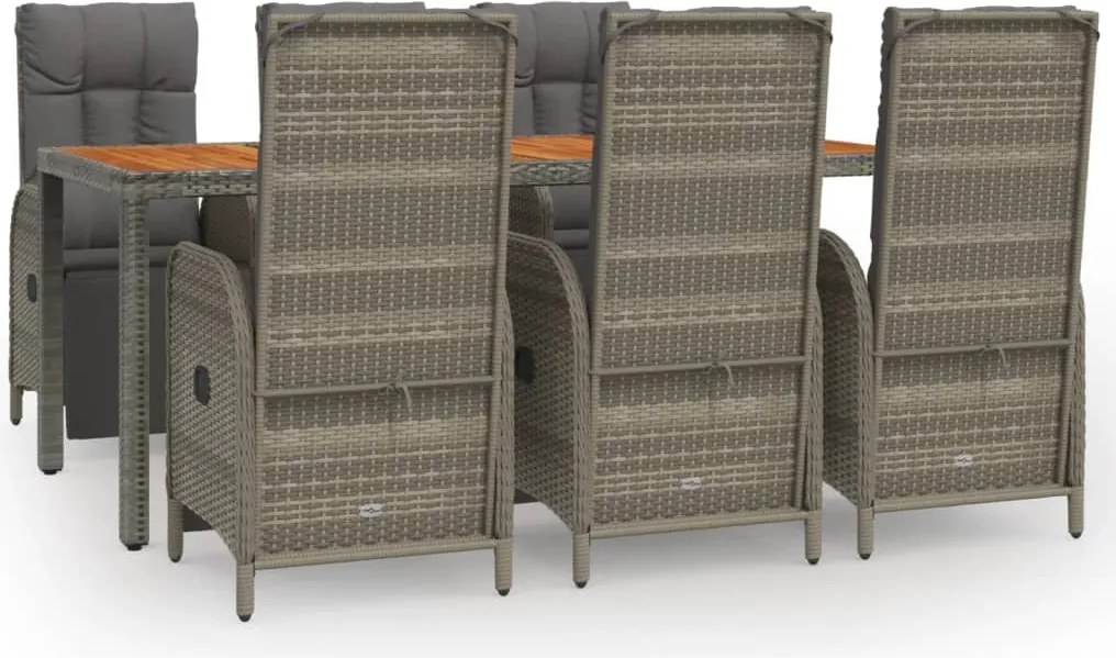 vidaXL Set mobilier de grădină cu perne, 7 piese, gri, poliratan