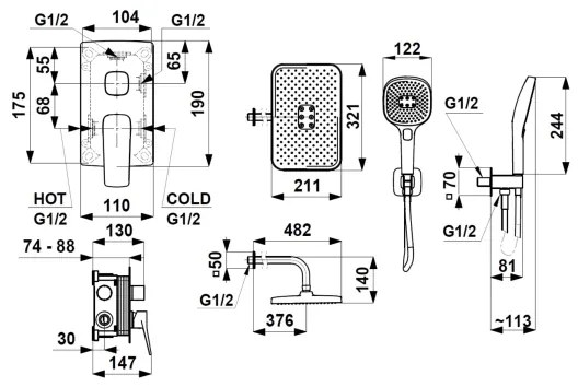 KFA Armatura MALAGA – set de duș cu baterie încastrată, gri metalizat (4529-501-61)