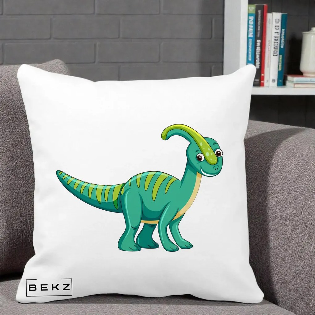 Perna Decorativa Parasaur Verde, 40x40 cm, Alba Mata, Husa Detasabila, Perna Inclusa, BEKZ®