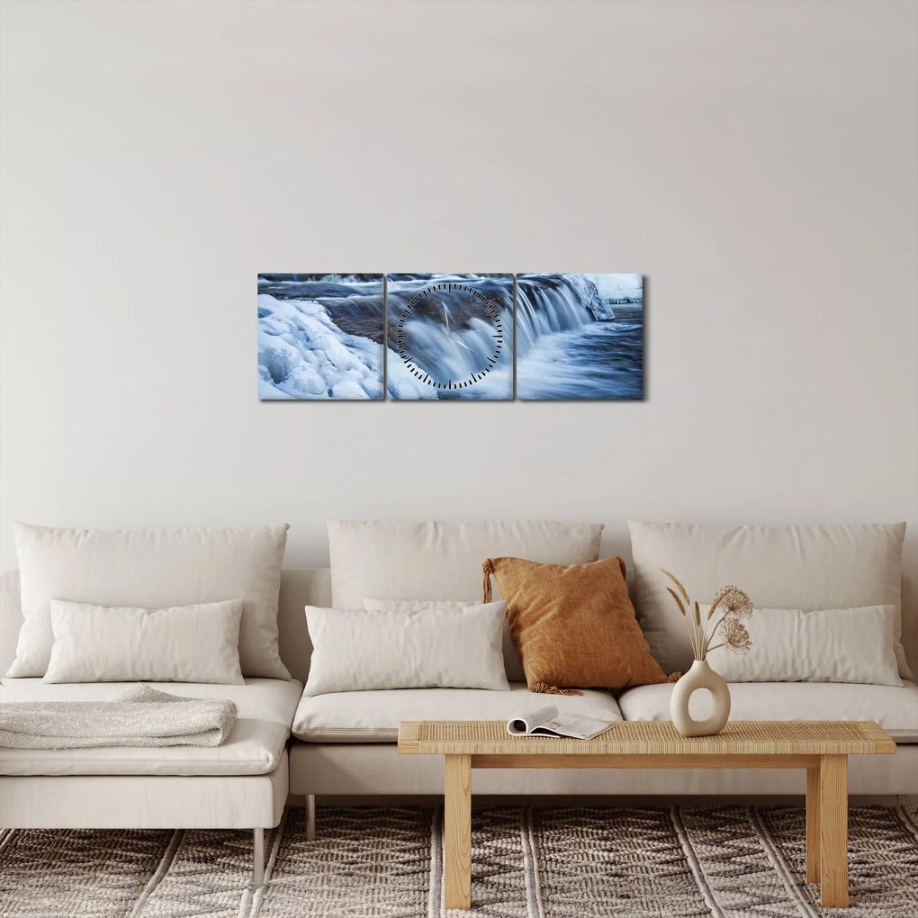 Tablou - Râu iarna (cu ceas) (90x30 cm)