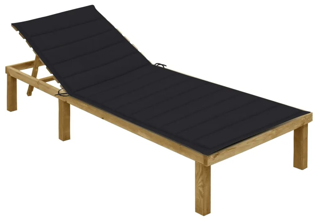 vidaXL Șezlong cu pernă neagră, lemn de pin tratat