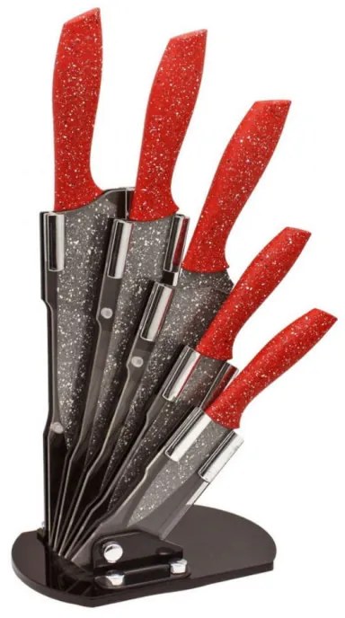 Set de 5 cutite Voltz V51633A5, Acoperire din marmura, Cuport din acril, Gri/Rosu