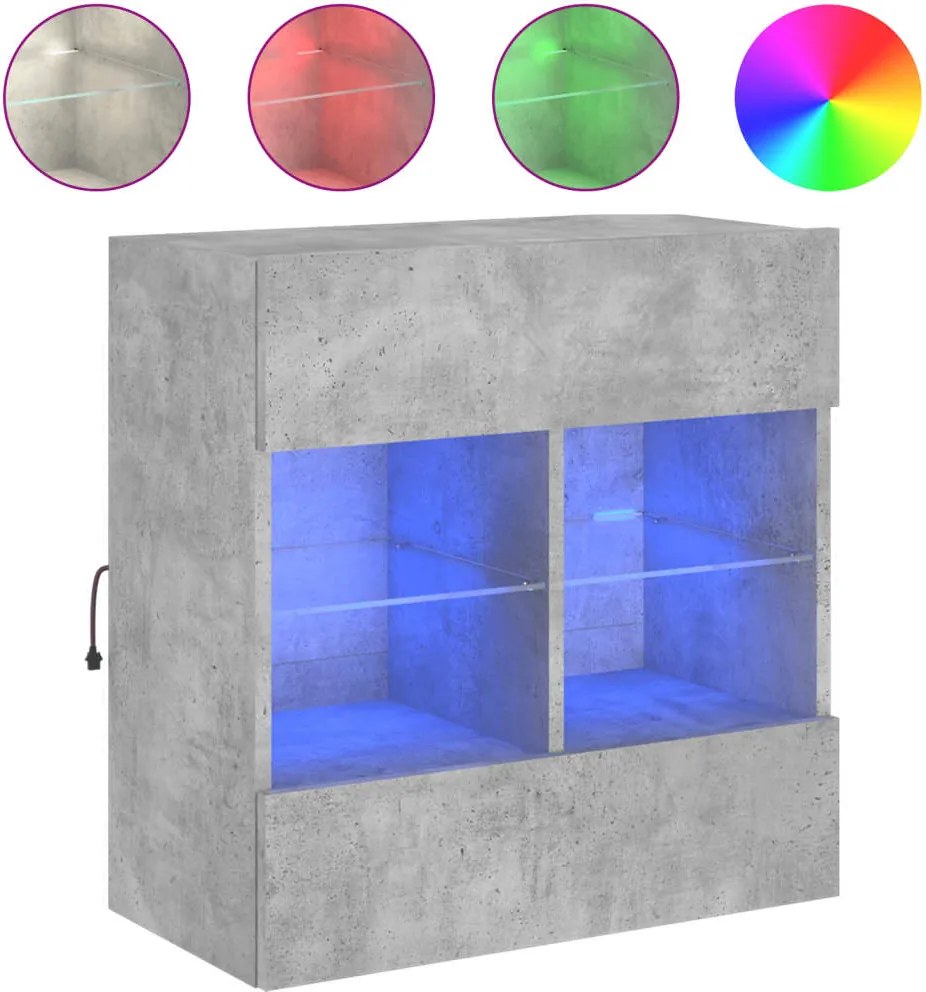 vidaXL Comodă TV de perete cu lumini LED, gri beton, 58,5x30x60,5 cm