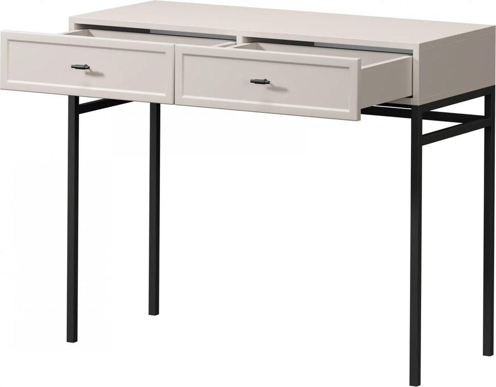 Consolă cu sertare Lorini 100 cm - cașmir / mânere negre T-bar / cadru metalic