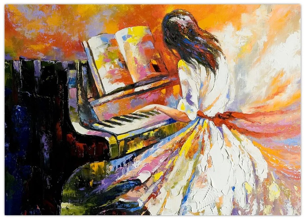 Tablou pe sticlă - Femeia cântând la pian (70x50 cm)
